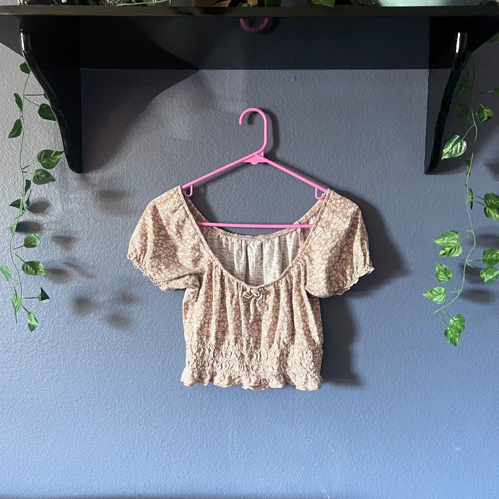 Floral Beige ME to WE Smocked Crop Top
